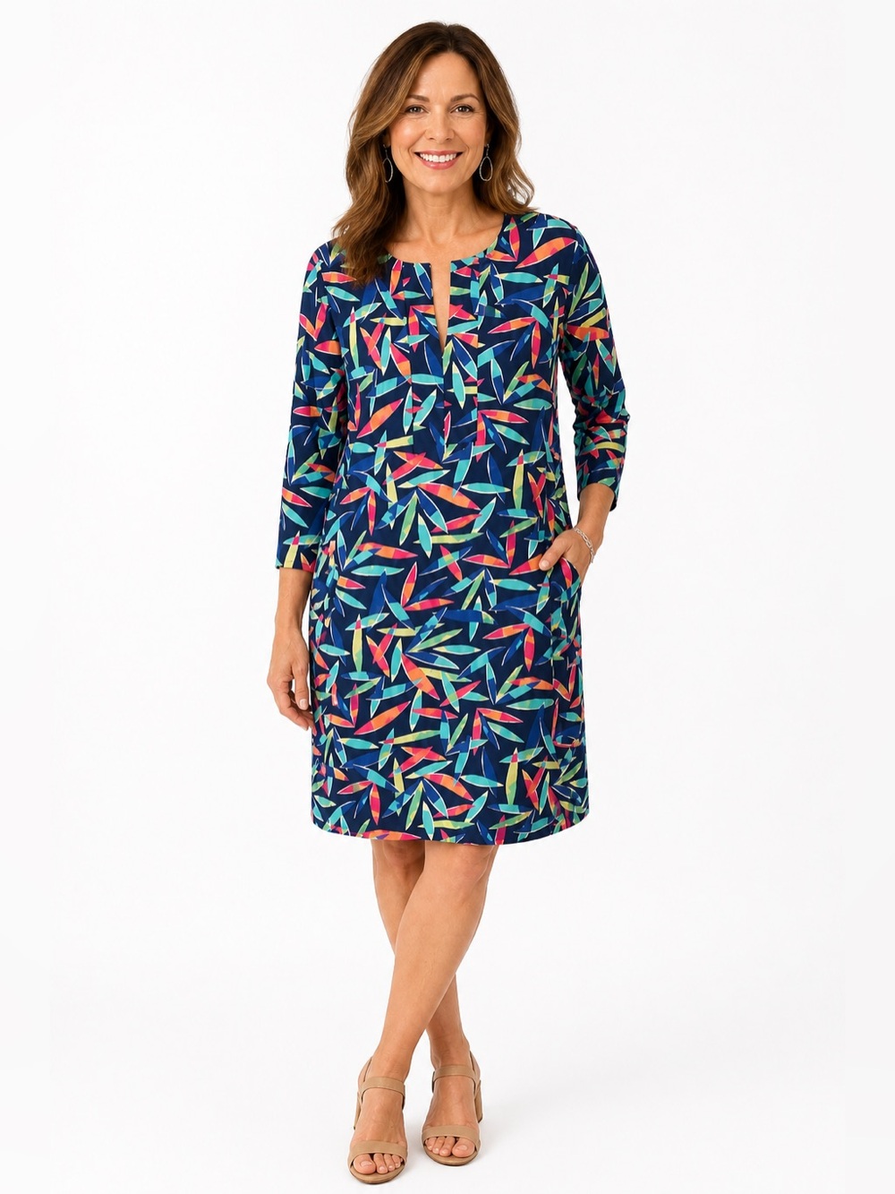 Aryeh SPF 50+ Printed Shift Dress Size M Colorful Travel Dress